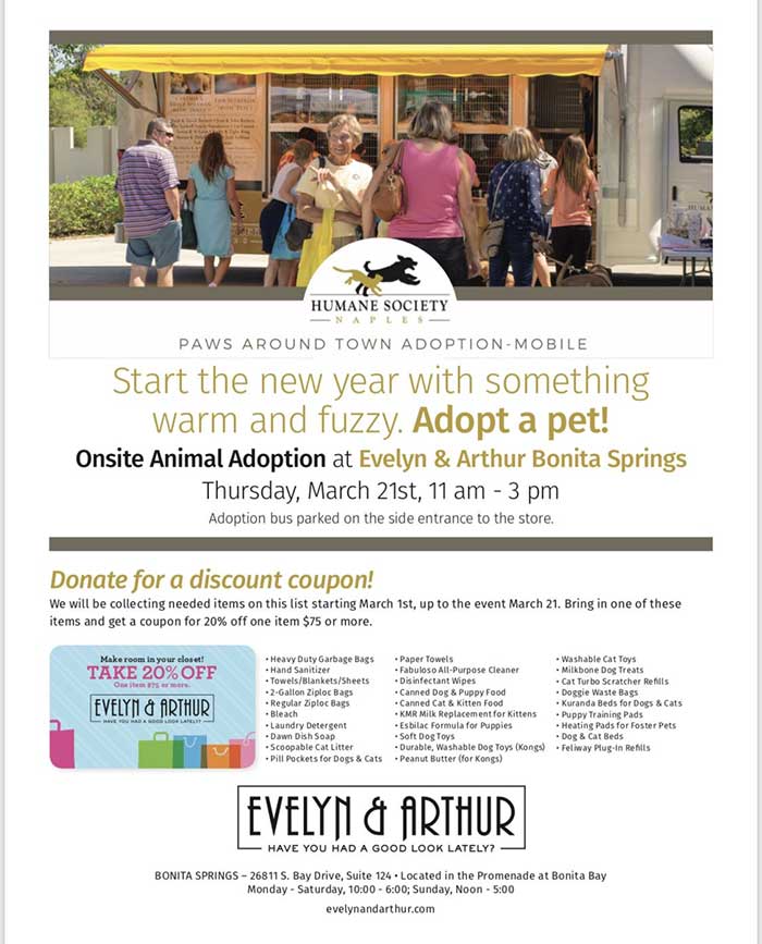 Evelyn Arthur Host Paws Around Town Adoption Event Promenade at Bonita Bay