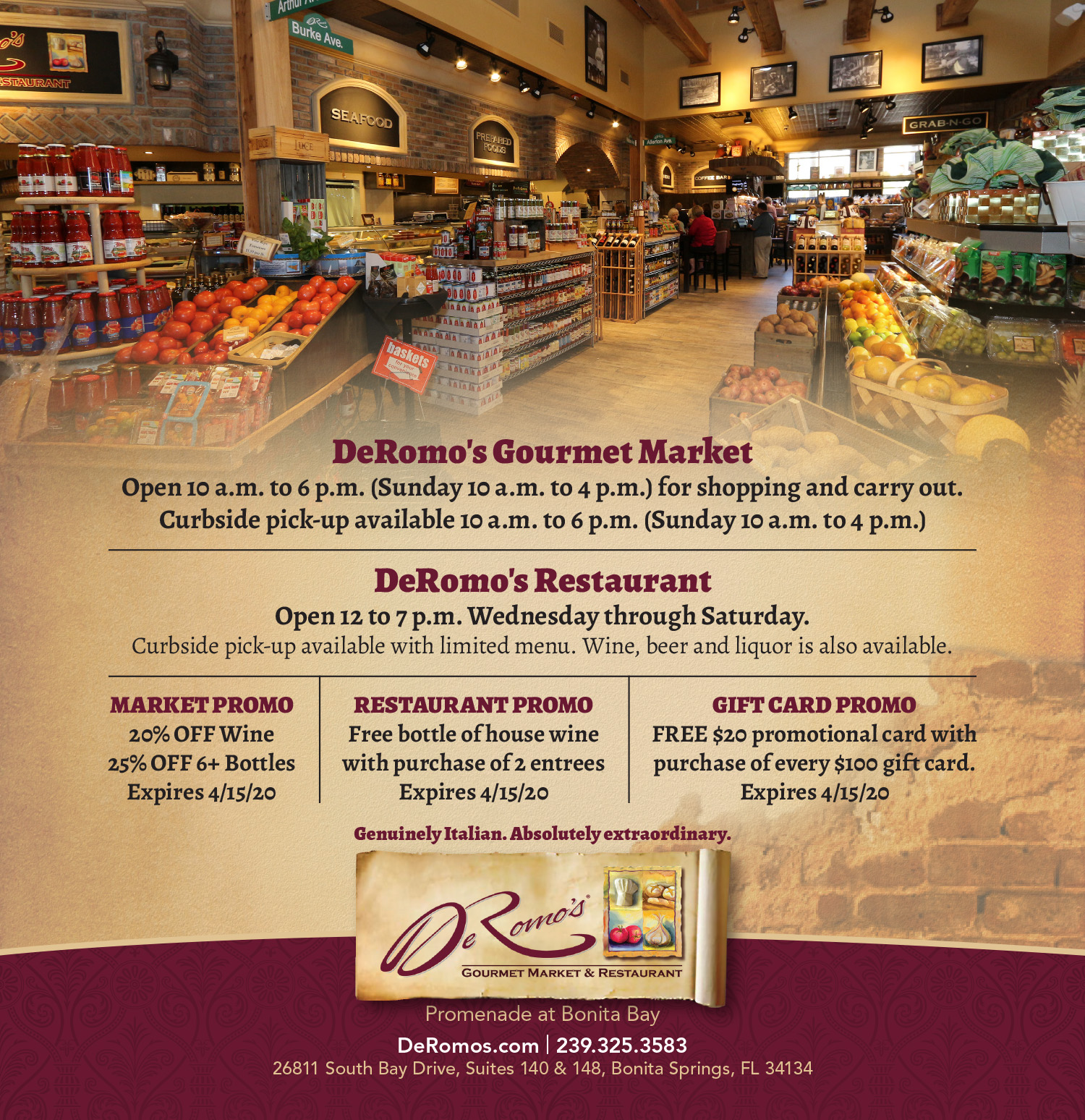 DeRomo's promo menu